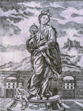 <center>Les 5 statues de Notre-Dame de la Garde.</center>La Vierge à l’Ostensoir. En 1651, les responsables du sanctuaire firent faire une statue de la Vierge en argent. On l’appela la « Vierge à l’ostensoir », car on pouvait placer sur le bras droit de la Vierge un ostensoir pour exposer le Saint-Sacrement à l’adoration des fidèles. Et, quand le Saint-Sacrement n’était pas exposé, on remplaçait l’ostensoir par la statue de l’Enfant-Jésus. On garda cependant dans le sanctuaire l'ancienne statue en bois de Notre-Dame la Brune.
A la Révolution, tout ce que contenait la chapelle disparut. La statue d'argent est fondue, les ex-votos vendus par lots.