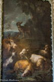<center>Le château de Champs-sur-Marne. </center>Salon d'angle transformé en bureau. Les miroirs sont remplacés par des toiles de Rosa de Tivoli (1655-1706), un Allemand vivant en Italie et spécialisé dans la peinture animalièr