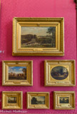 <center>Le château de Chantilly. </center> La salle Isabelle. De haut en bas : Daubigny, Vue du château de Saint Cloud ; de Decamps, Rebecca à la fontaine et Ecole Turque ; de Decamps, Enfant et mouto, ; Anastasi, les étangs de Commelles ; Rousseau, Fermes normandes.