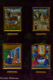 <center>Le château de Chantilly. </center> Le Santuario. Les miniatures de Fouquet Jean qui décorent le Livre d'heures d'Étienne Chevalier, entre 1452 et 1460. En haut, saint Paul sur le chemin de Damas et la Lapidation de saint Etienne. En bas, annonce de la mort de la Vierge et la Dormition.