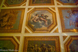 <center>Salle des Buffets. </center> La salle à manger comporte un plafond à caissons, caractéristique de l’architecture française. Chaque caisson reçoit un tableau; quatre, inscrits dans des compartiments rectangulaires et représentent Apollon (le feu), Diane (l’air), Flore ou Ceres (la Terre) et des Tritons et naïades (l’eau). Dans les compartiments octogonaux du plafond se trouvent chacune des saisons (en camaïeu gris) . Au centre du plafond est 