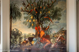 <center>Le Chasseur indien François </center>François Desportes (1661-1743) 1740.
Huile sur toile. Cette toile a servi de carton pour l’un des huit panneaux de la série des Nouvelles Indes, suite de tapisseries commandée en 1735 par la manufacture des Gobelins, à François Desportes, virtuose de la peinture animalière, il s’agissait d’une remise au goût du jour d’une précédente Tenture des Indes réalisée en basse lisse en 1687 d’après les peintures d’Albert Eckhout et Frans Post, offertes en 1679 à Louis XIV par Johan Maurits van Nassau-Siegen, gouverneur général des colonies hollandaises au Brésil de 1636 à 1644.
Les nouvelles compositions de Desportes étaient inspirées fidèlement de la première série des Indes. Elles célébraient un extraordinaire éden d’abondance dans lequel, malgré le recours à des références botaniques et zoologiques rigoureuses, l’exubérance cumulative de la composition prenait le pas sur l’origine géographique des espèces représentées.