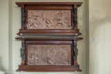 <center></center>Jean-Antoine Injalbert (Béziers, 1845-Paris, 1933)
Poèmes idylliques païens, 1889-1904. Six reliefs, terre cuite, cadre en bois de noyer, figures en bronze à la cire perdue. Dépôt de l’État (musée d'Orsay) 2002