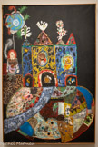 <center>Le Château, ou Composition, ou Leaving Home</center>1958.
Huile et petits objets divers (couvercle, boutons, morceaux de bois...) sur toile.
NIK CHARITABLE ART FOUNDATI