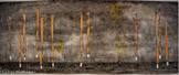 <center>Habiter le temps : natures mortes, stases et naufrages</center>Naufrages - Des Mouches devant les Yeux #3, 2025
Acrylique, gouache et Posca sur polyester 152 x 375 cm. ans le passage qui longe la salle des étuves de l’ancienne Station sanitaire maritime du port de Marseille, conçue par Fernand Pouillon, une œuvre monumentale de la série « Naufrages – Des mouches devant les yeux », large de près de quatre mètres, s’impose.
