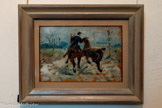 <center>Musée Toulouse-Lautrec</center>Henri de Toulouse-Lautrec
(1864-1901)
Deux chevaux menés en main 1882
Huile sur bois/
Don comtesse A. de Toulouse-Lautrec, 1922.