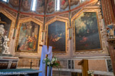 <center>Notre Dame de La Jonquière de Lisle-sur-Tarn</center>La Visitation avec trois personnages masculins au second plan à gauche, et un ange en partie supérieure. ; La mort de Ste Monique, mère d’Augustin ; La conversion de St Augustin. Les quatre tableaux de la vie de Saint Augustin proviennent de l'ancien couvent des Augustins de Lisle-sur-Tarn.
