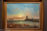 <center>Le musée Goya.</center>Eugenio LUCAS Y VELAZQUEZ
(MADRID, 1817 - ID. 1870)
Vue d’un estuaire avec des pêcheurs et un château
1848
HUILE SUR CUIVRE