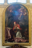 <center>Eglise Notre Dame</center>LE PAPE SAINT PIE V
Tableau signé Frère André, 1733. Cette scène rappelle la vision prophétique qui fut donnée au Pape Pie V lors d’une nuit c’octobre 1571 à la veille de la bataille de Lépante. A cet instant quittant les cardinaux qui l’entouraient, il redoubla la ferveur de ses prières pour implorait les secours du Ciel et revenant il annonça la victoire de Juan d’Autriche sur les Turcs qui sauvera la chrétienté.