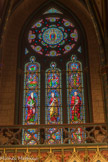 <center>Chapelle du Mont-Carmel</center>Les vitraux du XIXe siècle de Joseph Villiet représentent des scènes de la vie du Christ, de la Vierge et Saint Joseph avec des figures de l'ancien testament. En haut, la Vierge Marie. Au-dessus des personnages : naissance de Marie, présentation au temple, mariage de Marie et Joseph.