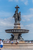 <center>Place de la Bourse.</center>En 1828, sous la Restauration, la ville élève une modeste fontaine, en forme de colonne de marbre rose surmontée d'un chapiteau blanc et d'un globe, à l'emplacement de la statue équestre disparue à la Révolution. En 1869, elle est remplacée par l'actuelle « fontaine des Trois Grâces » représentant Aglaé, Euphrosyne et Thalie, les filles de Zeus, dessinée par Louis Visconti, sculptée par Charles Gumery et coulée par la fonderie Thiébaut Frères .