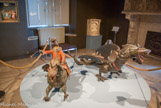 <center>Le Musée Sainte Croix. </center> Le célèbre monstre en bois dit la Grand'Goule,. Ce monstre légendaire – figure hybride de reptile aux pattes d’aigle et aux ailes de chauve-souris – est associé au souvenir de Sainte-Radegonde, fondatrice de l’abbaye Sainte-Croix au VIe siècle.
On raconte que plusieurs moniales, chargées de se rendre dans les caves du monastère, n’en sont pas remontées… 
On prétend également que ces caves communiquent avec des galeries souterraines, hantées par la présence d’un terrifiant dragon qui s’y engouffre depuis le lit du Clain tout proche. 
Sur la prière de ses sœurs, sainte Radegonde va affronter la féroce créature, munie d’armes dont la nature varie selon les différentes versions du conte : un pain béni, la relique de la Sainte Croix (détenue par l’abbaye), sa crosse d’abbesse (qu’elle ne possédait pourtant pas, étant simple religieuse dans son propre monastère), ou encore son seul courage ! Néanmoins, la Grand’Goule est vaincue.
Il sera de coutume de célébrer cet épisode, illustrant les bienfaits dont Sainte-Radegonde avait comblé la cité, au cours de processions dans le quartier Sainte-Croix. A partir du XVIIe siècle, une statue de bois à l’effigie du monstre caracolera en tête de ces processions, poursuivie par les habitants qui jettent dans sa gueule menaçante de petits biscuits secs appelés casse-museaux, conjurant le danger d’une insolite recommandation : « Bonne sainte vermine, priez pour nous ! »