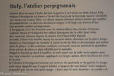 <center></center>Musée Hyacinthe Rigaud. <br> Dufy, l’atelier perpignanais
Fuyant Nice lorsque l’Italie déclare la guerre à la France en 1940, Raoul Dufy trouve à Perpignan un havre à l’écart du fracas de la Seconde Guerre mondiale car encore en France libre. Le climat réputé clément attire l’artiste qui souffre de polyarthrite. Le docteur Nicolau le soigne et le loge rue Jeanne d’Arc, son premier atelier perpignanais.
À Perpignan, il se lie d’amitié avec le violoncelliste Pau Casais, l’écrivain Ludovic Massé et fréquente les salons bourgeois de la ville, dont celui des Lazerme, devenu depuis le musée d’art Hyacinthe Rigaud.
En 1946, il loue à la famille Sauvy un second atelier donnant sur la place Arago. Depuis ce lieu baigné de lumière il saisit la vie de fête et de musique qui anime alors la place: cobla catalane, sardane, carnaval, concert animent le quotidien d’un artiste de plus en plus affaibli par la maladie.
Malgré le handicap dont il souffre, le trait court sur la toile ou le papier avec une rare vivacité. La couleur, appliquée en larges aplats, dit le bonheur de vivre et la joie.
Si 1'Atelier à Perpignan incarne cet univers de quiétude et de gaieté, le Cargo noir nous rappelle que l’aspect solaire et joyeux de son œuvre reste