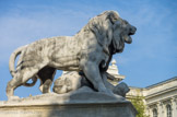 <center>Portail d'entrée.</center>A gauche, un lion terrassant un mouflon. Antoine-Louis BARYE. Paris. 1795-1875.
