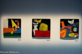 <center>L'exposition Le Corbusier.</center> Composition avec lignes géométriques jaunes, orange, bleues. 1962. 
Femme en blanc, barque et coquillage. 1965.
Taureau Orange et bleu. 1964
Email.