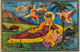 <center>Image populaire représentant la Vierge Marie et l'Enfant Jésus</center>Damas, Syrie XIXe siècle. Papier, encre
Musée du quai Branly, Paris