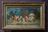 <center>Scènes de parc, femmes, enfants et chien</center>Adolphe Monticelli Marseille, 1824-1886
Huile sur toile
Les scènes de parc ont fait le succès de Monticelli auprès de ses contemporains. Elles ont vraisemblablement aussi contribué à son désaveu une fois retombé l'engouement pour les mièvreries d'un néo-XVIIIe siècle très à la mode à partir du Second Empire. Par- delà les réminiscences des fêtes galantes ou l'influence de son contemporain Narcisse Diaz, c'est tout un univers poétique auquel est sensible ce passionné de théâtre et d'opéra, qui est déployé.
La hardiesse du choix arbitraire des couleurs, des vermillons, des verts véronèse, des bleus posés en petites touches, fascine les amateurs contemporains comme Oscar Wilde qui comparent ces peintures à l'éclat des pierreries.