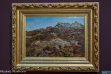 <center>Etude de colline (Le Garlaban)</center>Adolphe Monticelli
Marseille. 1824 -1886
Huile sur toile
Les paysages sans aucune présence de figure humaine sont rares dans la production de Monticelli. Cette vue de colline qui doit dater des premières années du retour du peintre à Marseille en 1871, témoigne de la puissance créatrice de sa maturité. Tout y est audacieux : le cadrage resserré, la vue en contre-plongée, la matière puissante, et surtout le refus d’une vision descriptive au profit de l’arbitraire de la couleur suggestive. Dans une quasi- solitude artistique, Monticelli