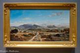 <center>Les Collines d’Allauch </center>Paul GUIGOU Villars, 1834 – Paris, 1871. 1862 Huile sur toile. D’origine méridionale, élève d'Émile Loubon, Guigou s'installe à Paris dans I les années 1860. Il fréquente les peintres impressionnistes, mais n'est pas influencé par leur recherche. S'il peint lui aussi en plein air, il préfère traduire l’aridité des paysages provençaux à la manière de son maître Loubon. L’enseignement de Loubon transparaît dans la composition dynamique du paysage. L’ordonnance de la nature se voit recomposée en de savantes successions de plans. Les tons sourds et les empâtements des premiers plans s’évanouissent vers le lointain, en tonalités fluides et lumineuses. Le paysage s’élargit en une vision panoramique largement ouverte pour découvrir une vaste plaine. En renversant la perspective traditionnelle, le point de fuite n’est plus à chercher au fond du tableau mais au bout du che