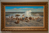 <center></center>ÉMILE LOUBON
1809- 1863
RETOUR DU TROUPEAU, ca. 1852.
Huile sur toile.
Don de l’Association pour les musées de Toulon, avec l’aide du FRAM, 1991 - Inv. 991.9.1.
<br> L’initiative d’Émile Loubon en 1845, lorsqu’il prend la direction de l’école de dessin de Marseille et du musée de la ville, est d’inculquer l’amour du paysage à ses élèves. Ainsi l’apprentissage dès pochades en plein air devient une pratique courante chez ses élèves.
Les paysages de Loubon sont habités par des hommes et des animaux sans cesse en mouvement En référence à Decamps et à Troyon qu’il rencontre à Paris lorsqu’il y séjourne avant son arrivée à Marseille, il associe la représentation de l’animal au paysage rural. Il devient alors le peintre de la Provence, des scènes de transhumance, de la poussière, des terres arides baignées de soleil.
Ses apports dans la conception du paysage provençal au XIXe siècle se manifestent dans ses vues panoramiques de l’arrière-pays, dans sa manière de peindre la lumière et dans sa recherche de la matière afin de restituer le plus fidèlement possible le sol calcaire.
Loubon abandonne le paysage romantique et se tourne vers le paysage naturaliste. Il place le spectateur - « dans » - et non - « devant » - le paysage.