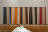 <center></center>Daniel Buren, 1938. Sans-titre, 1971. Peinture sur 5 panneaux de tissu. Achat avec l'aide du FRAM, 1982. Inv 982. 6. 102.1-5.