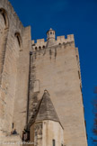 <center>Les jardins du Palais</center>Sommet de la tourelle abritant l'escalier en colimaçon, la tour des cuisines, avec le sommet de la cheminée, la tour de Trouillas.