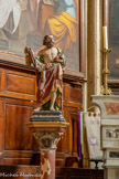 <center>Église Saint-Étienne</center>Saint Bartholomée ou Brathélémy. Barthélemy porte la dépouille de sa peau parce qu’il fut  écorché vif avec le coutelas tenu dans sa main gauche.