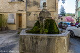 <center>Saint Didier.</center> La Fontaine. Elle est composée d'un fût surmonté d’une panse arrondie, situé au centre d’un bassin hexagonal à pans coupé. Ces décors sont représentatifs du groupe esthétique fontaines d’alors. Le bassin est de la même époque que la partie centrale. Le regard, « truel » en provençal, est fermé par une porte métallique. Les tuyaux, appelé canons, jets ou bourneaux, sont ornés de mascarons, mufles grimaçants crachant de l’eau.
Jusqu'au début du XXe siècle, une girouette de fer coiffe l'édifice. Dans les mêmes années, pour faciliter le passage, le lavoir, primitivement situé sur la gauche de la fontaine, est déplacé pour trouver sa place actuelle.